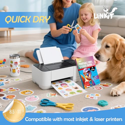 Uinkit ورق ملصقات فينيل قابل للطباعة من Uinkit 105 ورقة متميزة لطابعة نفث الحبر Cricut، يتضمن 100 ورقة لامعة و5 ورقات ملصقات شفافة مقاومة للماء، تجف بسرعة، مقاومة للتمزق، قابلة للإزالة - Image 4