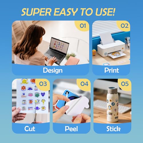Uinkit ورق ملصقات فينيل قابل للطباعة من Uinkit 105 ورقة متميزة لطابعة نفث الحبر Cricut، يتضمن 100 ورقة لامعة و5 ورقات ملصقات شفافة مقاومة للماء، تجف بسرعة، مقاومة للتمزق، قابلة للإزالة - Image 5