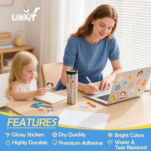 Uinkit ورق ملصقات فينيل قابل للطباعة من Uinkit 105 ورقة متميزة لطابعة نفث الحبر Cricut، يتضمن 100 ورقة لامعة و5 ورقات ملصقات شفافة مقاومة للماء، تجف بسرعة، مقاومة للتمزق، قابلة للإزالة - Image 2