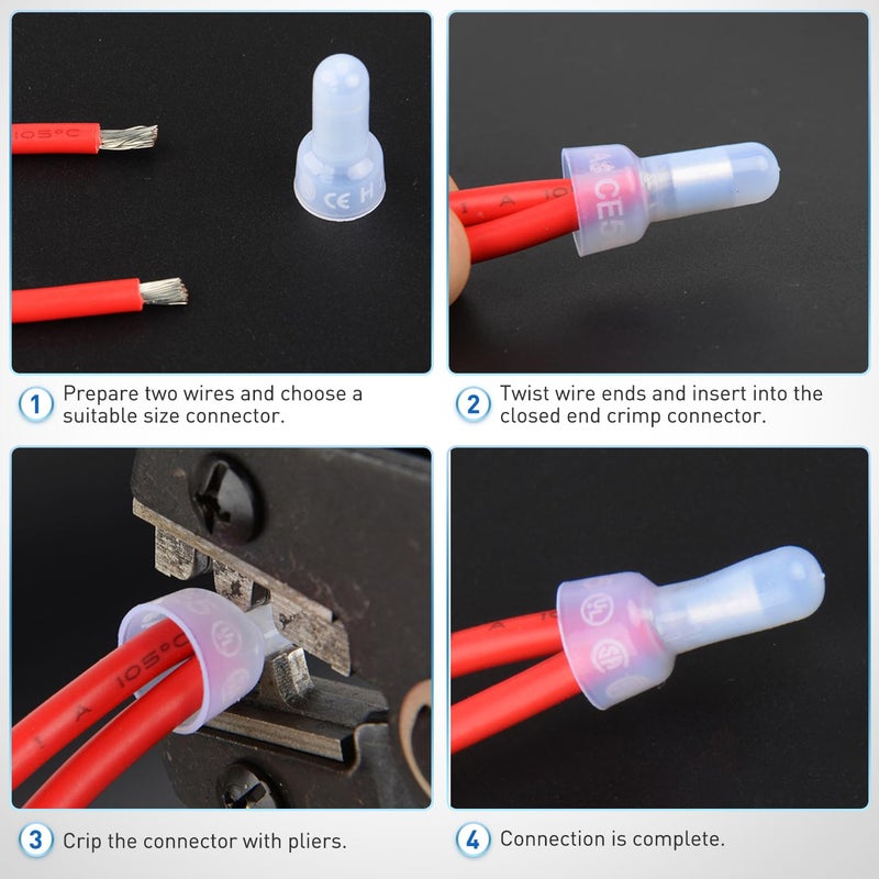Nilight 300PCS CE1 Closed End Crimp Terminal 22-16 Gauge Nylon Insulated Closed End Wire Cap Wire Connectors Crimp Cap Terminals Connectors for Automotive Car Truck Boats Marine Electrical Wiring - Image 3