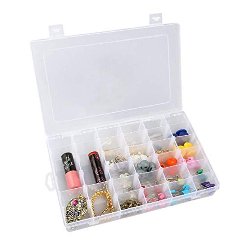 Zollyss 36 Grid Cells Multipurpose Plastic Storage Box with Removable Dividers for Medicine Pills, Jewelry, Pins, Screws, Cosmetics, Stationery Items, Transparent, Rectangular Storage Box - Image 1