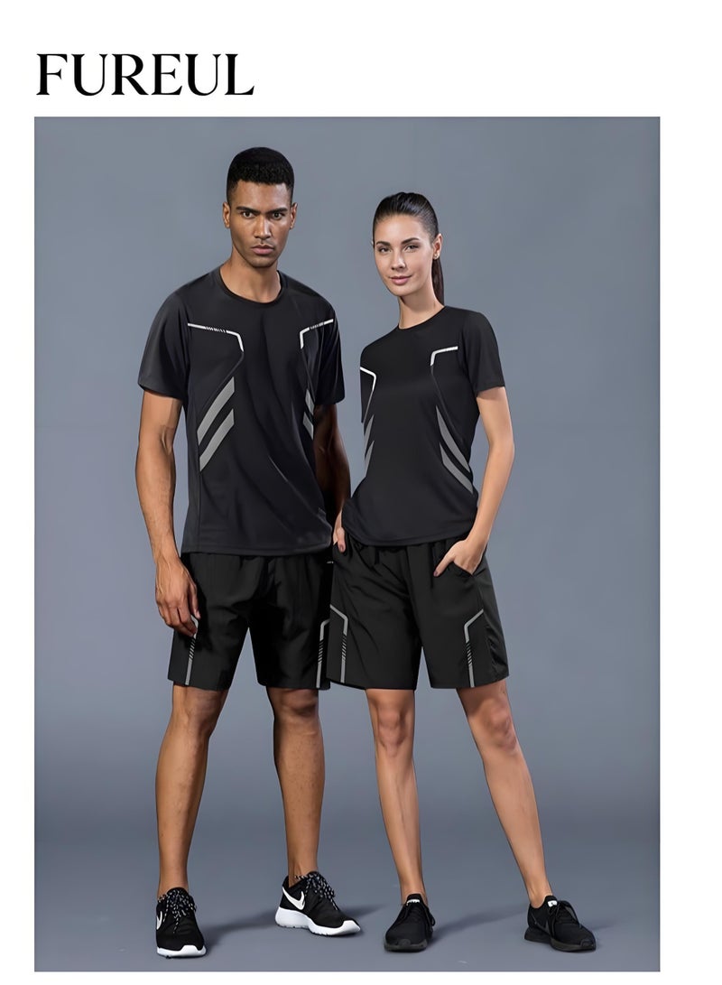 FUREUL Men's 2Pcs Sportswear Set Polyester Quick Dry Breathable Athletic T-Shirt Shorts Lightweight Moisture Wicking Workout Suit for Running Gym Training Outdoor Sports - Image 2