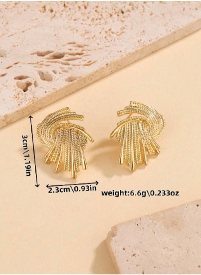Shein - 1 Pair Simple Gold-Color Woven Asymmetrical Earrings, Minimalist Design Ear Jewelry - Image 1