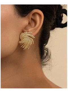 1 Pair Simple Gold-Color Woven Asymmetrical Earrings, Minimalist Design Ear Jewelry