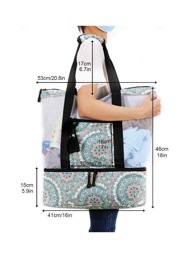 NIBEMINENT Mesh Beach Picnic Bag With Insulated Cooler Compartment - Image 2