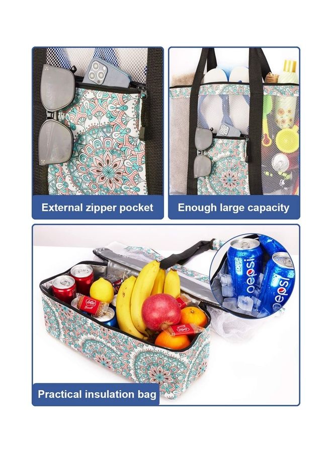NIBEMINENT Mesh Beach Picnic Bag With Insulated Cooler Compartment - Image 4