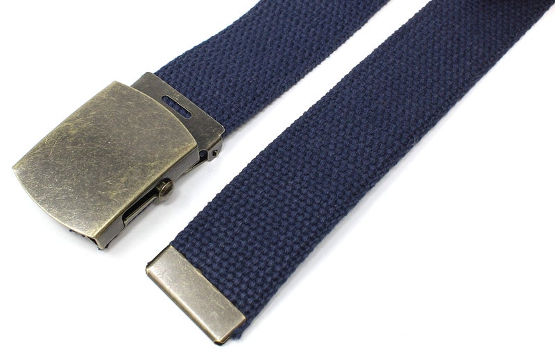BC Belts Canvas Web Belt Military Style with Antique Brass Buckle and Tip 50" Long (Navy) - Image 2