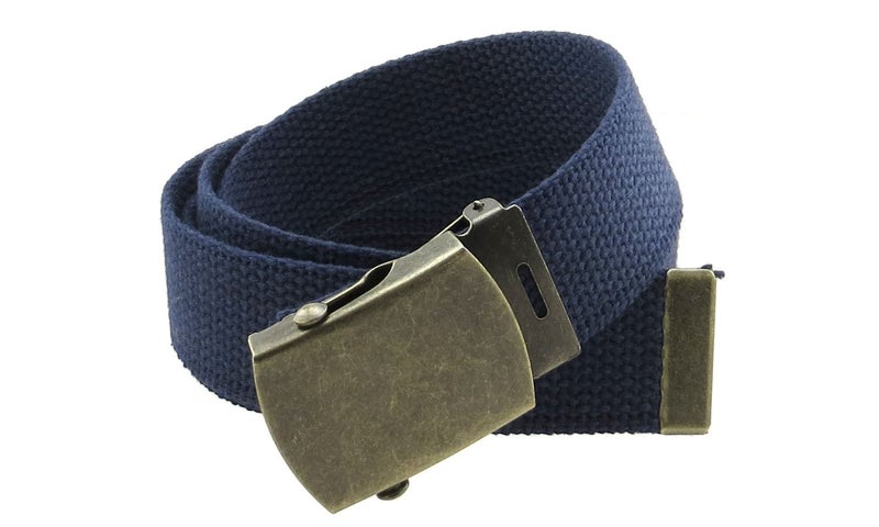 BC Belts Canvas Web Belt Military Style with Antique Brass Buckle and Tip 50" Long (Navy) - Image 1