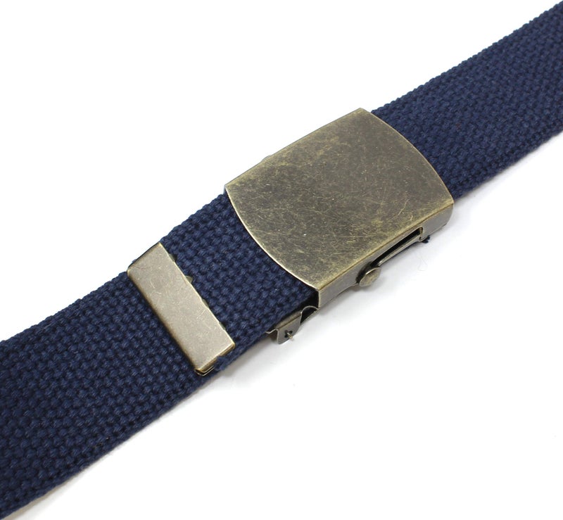 BC Belts Canvas Web Belt Military Style with Antique Brass Buckle and Tip 50" Long (Navy) - Image 3