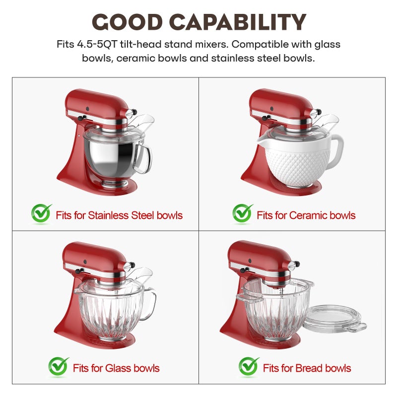 FOCOllK Pouring Shield for KitchenAid 4.5-5QT Mixer Bowl (Stainless Steel, Glass, Ceramic) and Flex Edge Beater for Kitchenaid Mixer, 4.5-5 QT Tilt-Head for Kitchenaid Mixer Attachments by FOCOLLK - Image 5