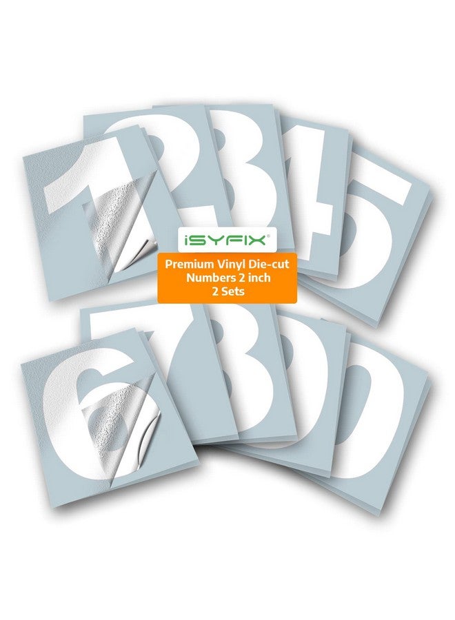 iSYFIX iSYFIX White Vinyl Numbers Stickers - 2 Inch Self Adhesive (2 Sets)- Premium Decal Die Cut and Pre-Spaced for Mailbox, Signs, Window, Door, Cars, Trucks, Homes, Address Numbers, Indoor or Outdoor  - Image 1