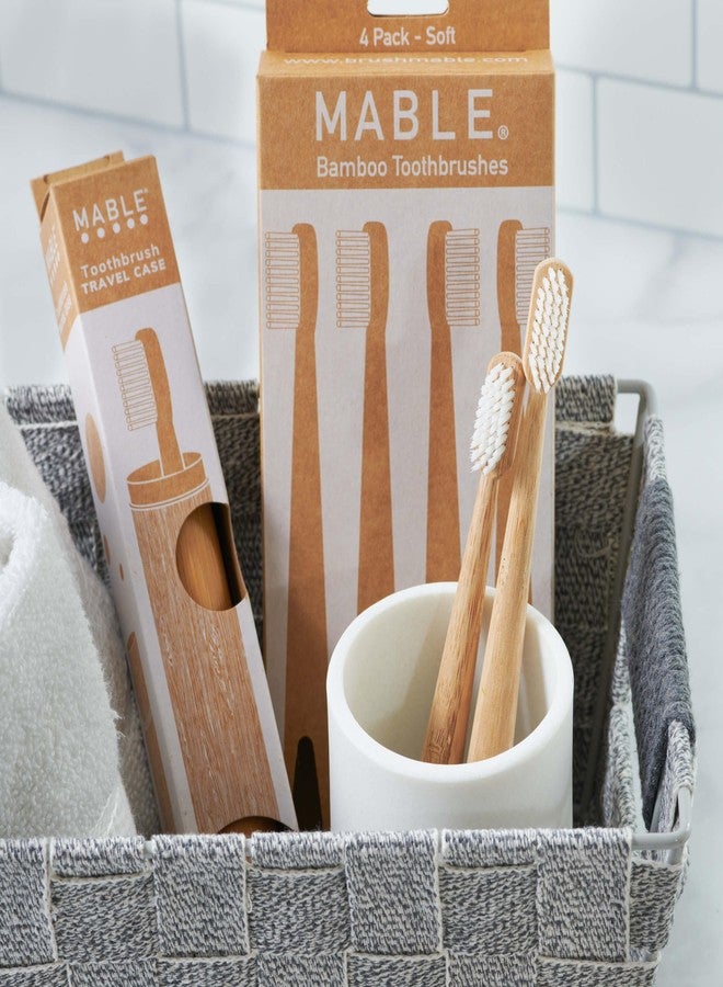 MABLE Bamboo Toothbrush | Adult Four Pack | Soft Bristle | Natural Wooden - Image 4