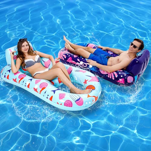 PuppyuWill 2 Pack Pool Floats Adult Inflatable Pool Lounger Float Heavy Duty with Cup Holder Backrest Footrest Pool Lounge Float Extra Large Pool Rafts for Adults Beach Lake Party - Image 1