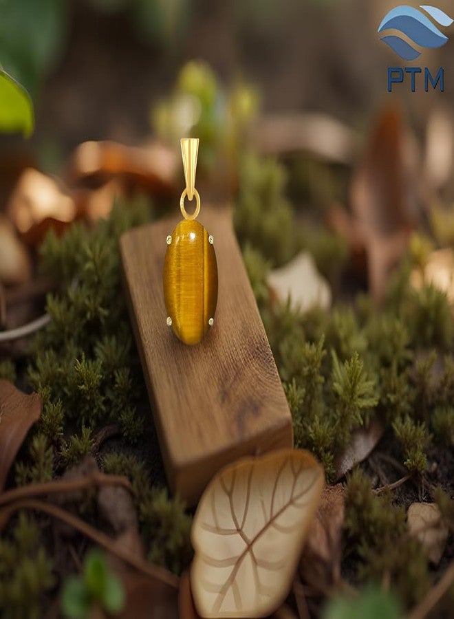 Ptm Tiger Eye 6.25 Ratti or 5.5 Carat Natural Certified Astrological Gemstone Panchdhatu/5 Metals 22k Gold Plated pendant for Men & Women -nvdhp2625 - Image 2