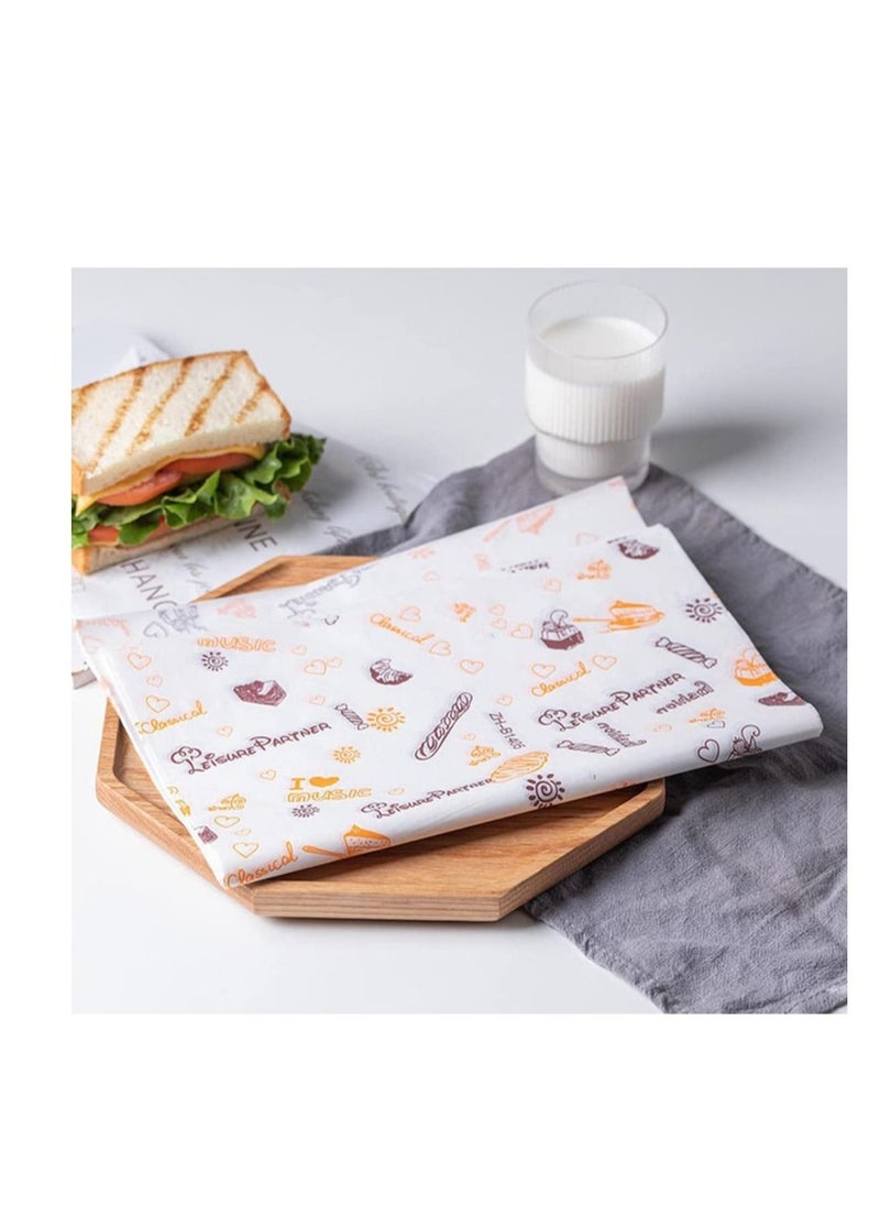 Captaintech Baking Food Packaging Paper Wax Paper Food Grade Grease Paper Food Wrappers Wrapping Paper For Bread Sandwich Burger Fries Oil Paper Baking Tools Disposable Candy Baking Oil-Proof Package Paper 100 Pcs 