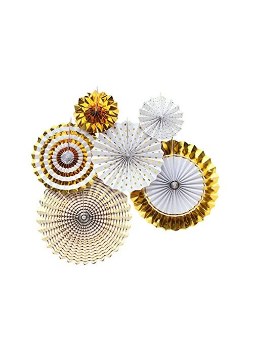 Funcart Funcart Golden White Paper Fan Decoration Set 6pcs Party Paper Fans Gold Hanging Garland Glitter for Birthday Wedding Baby Shower Bridal Valentines Day Girls Decoration  - Image 5