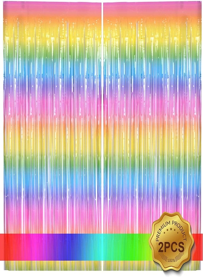 Happy Space - Macaron Rainbow Pastel Foil Fringe Metallic Curtain Backdrop Streamers for Birthday Parties, Baby Shower, Photo Booth, Unicorn Theme parties (Pack of 2) - Image 2