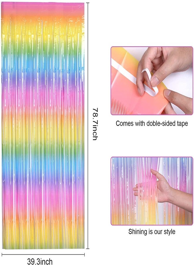 Happy Space - Macaron Rainbow Pastel Foil Fringe Metallic Curtain Backdrop Streamers for Birthday Parties, Baby Shower, Photo Booth, Unicorn Theme parties (Pack of 2) - Image 4