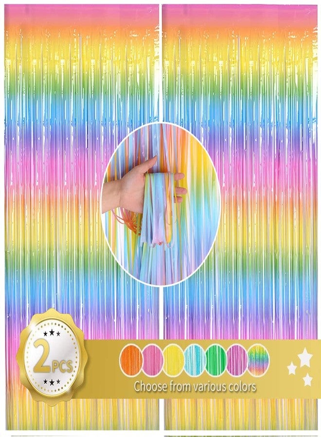 Happy Space - Macaron Rainbow Pastel Foil Fringe Metallic Curtain Backdrop Streamers for Birthday Parties, Baby Shower, Photo Booth, Unicorn Theme parties (Pack of 2) - Image 1