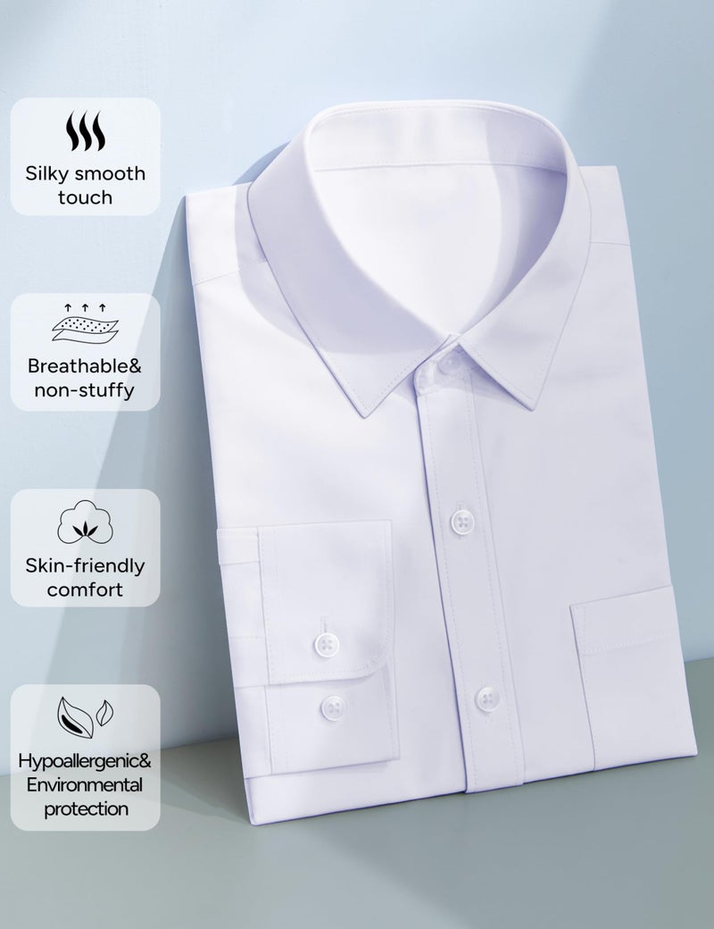 Marvelous World Boys' Long Sleeve Solid Buttoned Cuffs Dress Shirt Kids Casual Button Down Shirts White Size 12 - Image 4