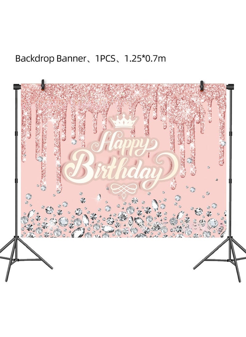 Generic Pink Lotus Rose Gold Diamond Party Tableware Set Background Cloth 1p-Pink Diamond Birthday 