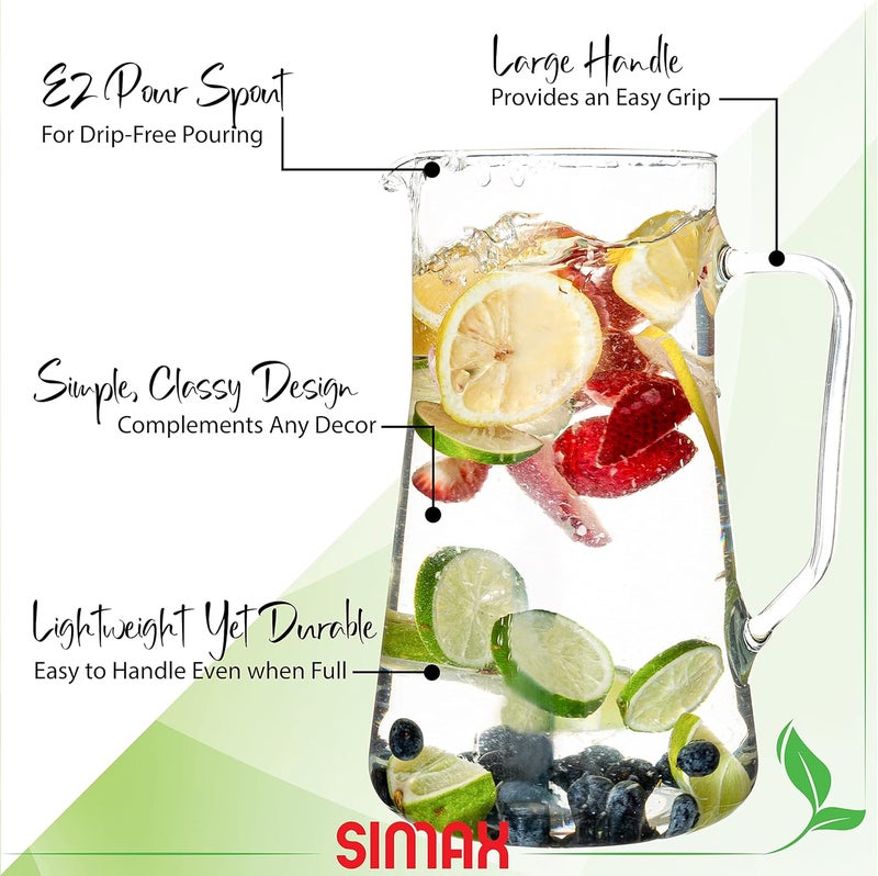 SIMAX Large Glass Pitcher With Spout, 2.5 Quart (80 Ounce) Borosilicate Glass Iced Tea Pitchers with Handle, Angled Cylinder Design, Glass Water Pitcher, - Image 3