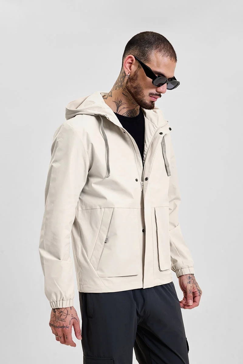 سنيتش Light Grey Colour Blocked Long Sleeve Relaxed Streetwear Jacket