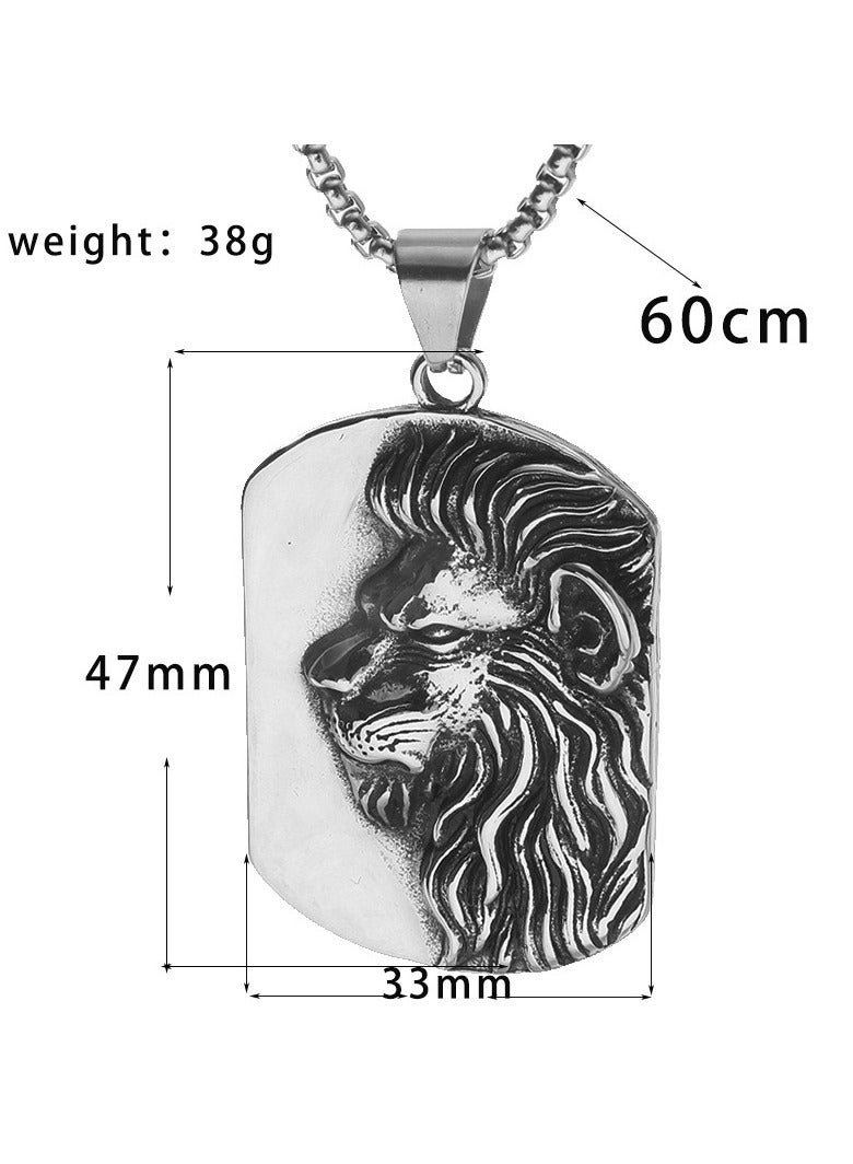 Men's Fashion Retro Style Stainless Steel Necklace Lion Head Pendant (Gold) - Image 5