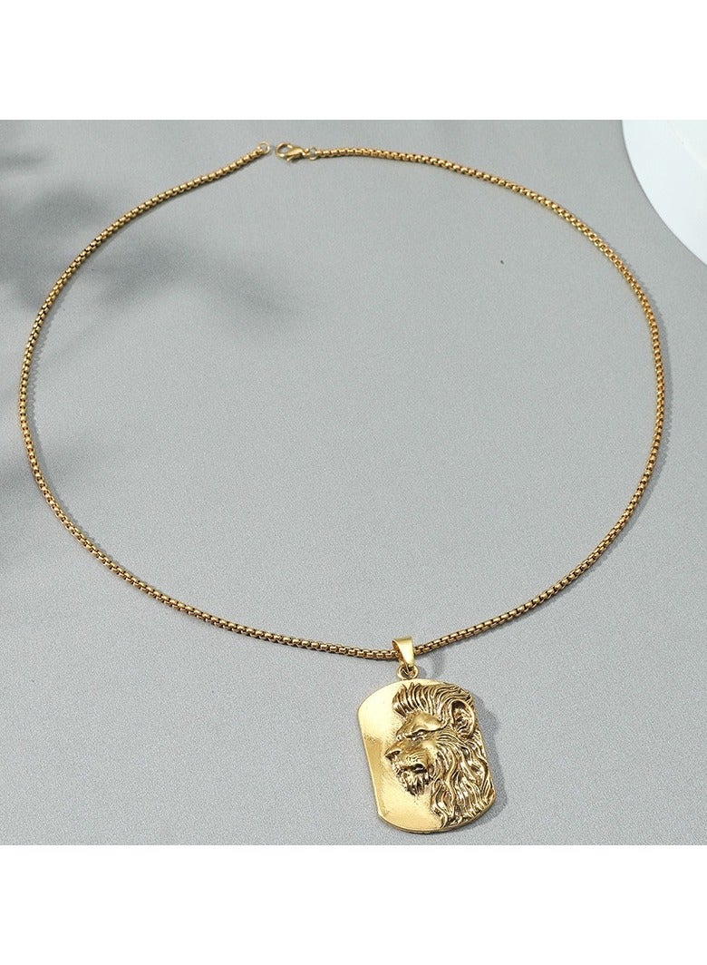 Men's Fashion Retro Style Stainless Steel Necklace Lion Head Pendant (Gold) - Image 4
