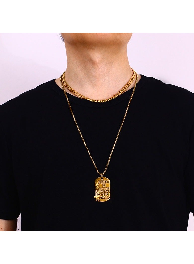 Men's Fashion Retro Style Stainless Steel Necklace Lion Head Pendant (Gold) - Image 3