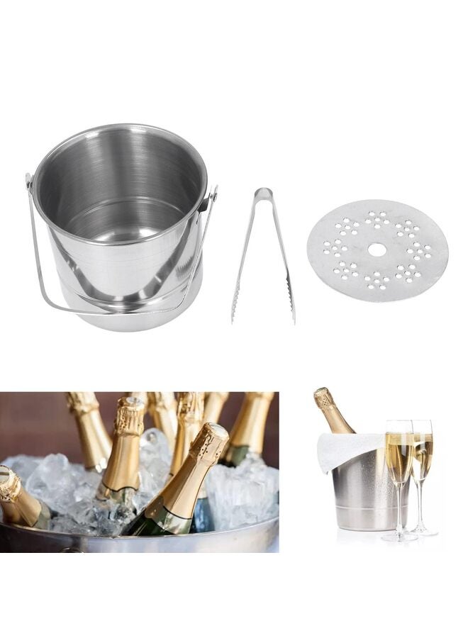 Insulated Stainless Steel Ice Bucket with Lid - 1L Portable Champagne Cooler, Includes Drip Tray & Tongs for Parties, BBQs, Picnics  - Image 4