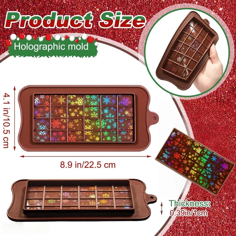 Ziliny Holographic Chocolate Molds Resin Silicone Chocolate Bar Deep Thick Molds for Christmas Family DIY Baking Wax Melts Party Supplies(Snowflake 4) - Image 2