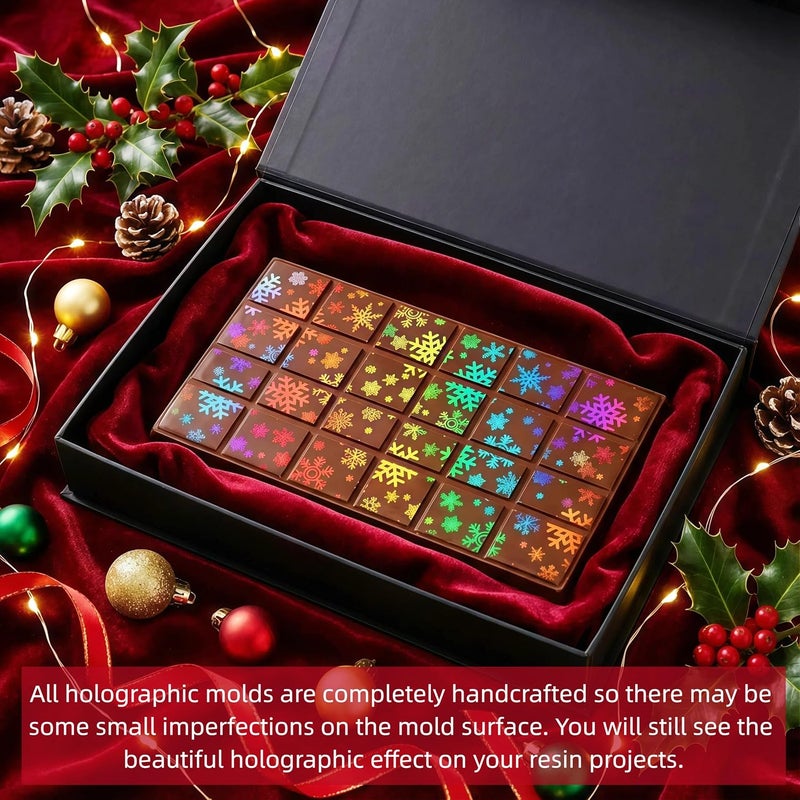 Ziliny Holographic Chocolate Molds Resin Silicone Chocolate Bar Deep Thick Molds for Christmas Family DIY Baking Wax Melts Party Supplies(Snowflake 4) - Image 5