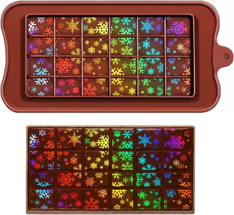 Ziliny Holographic Chocolate Molds Resin Silicone Chocolate Bar Deep Thick Molds for Christmas Family DIY Baking Wax Melts Party Supplies(Snowflake 4) - Image 1