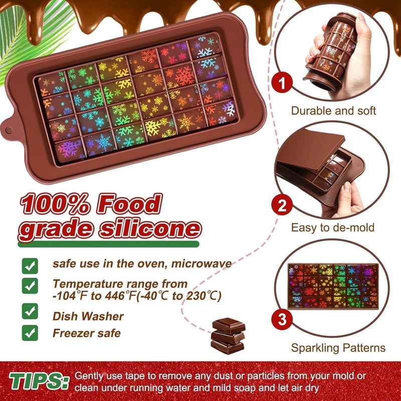 Ziliny Holographic Chocolate Molds Resin Silicone Chocolate Bar Deep Thick Molds for Christmas Family DIY Baking Wax Melts Party Supplies(Snowflake 4) - Image 3