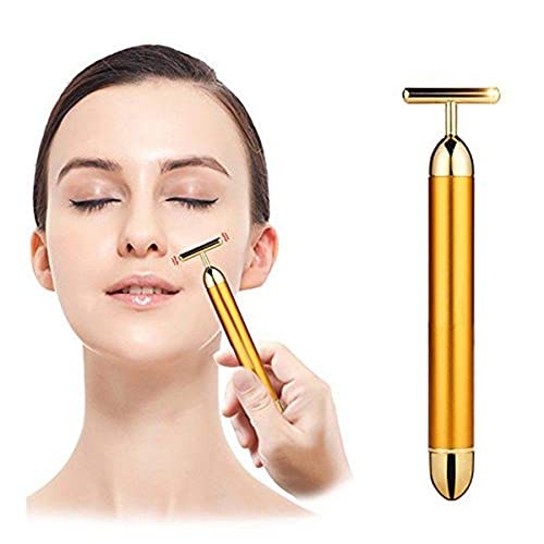 Blase enterprise 24k Gold Energy Beauty Bar Electric Vibration Facial Massage Roller Waterproof Face Skin Care T-Shaped Anti Wrinkle Massager for Forehead Cheek Neck Clavicle Arm (24K Gold Massager) - Image 2