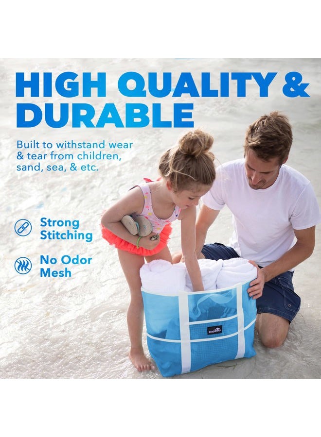 Dejaroo Mesh Sand Free Bag - Strong Lightweight Bag For Beach & Vacation Essentials. Tons of Storage!, Neon Blue With White Handles, Large, Mesh - Image 5