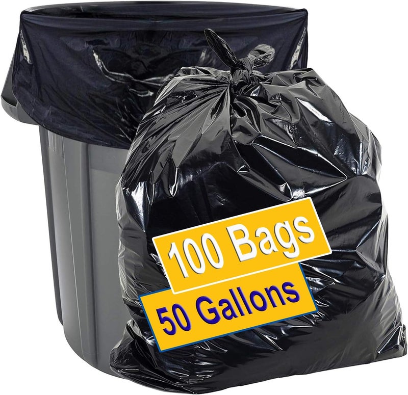 Purfex Garbage Bags, 100pcs Strong Bin Bags 75cm X 95cm (50 Gallon), Disposable Junk/Trash/Rubbish Bags, Bio-Degradable Heavy Duty Waste/Dust Bin Liners for Kitchen, Home & Office - Image 1