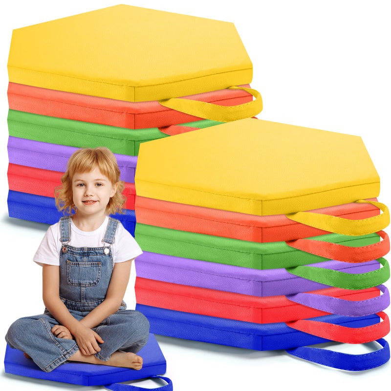 Suzile 12 Pcs 12 Floor Cushions for Classroom Flexible Floor Seating with Handles Hexagon Classroom Carpet Cushions for Kids Toddlers Daycare Preschool Furniture - Image 2