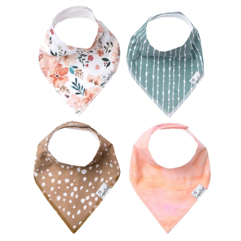 Copper Pearl Copper Pearl 4 Pack Soft Cotton Baby Bibs for Drooling and Teething Absorbent Drool Bibs for Baby Girl and Boy Adjustable to Fit Newborns to Toddlers Tons of Styles Ferra
