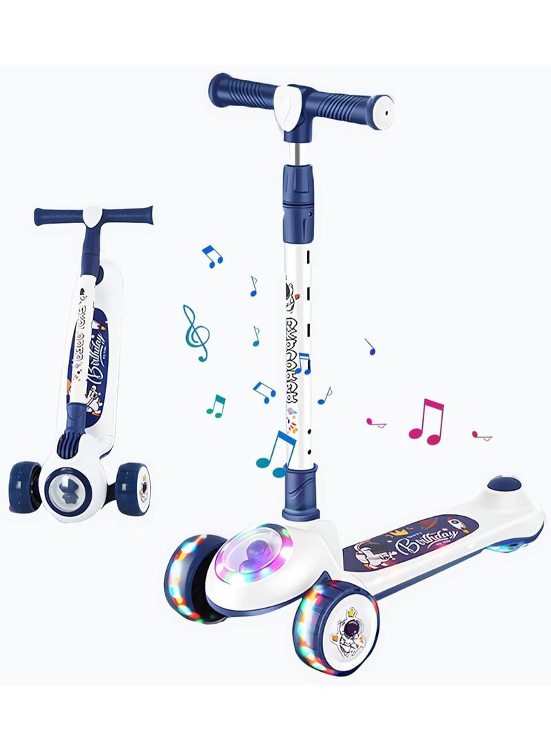 VUCATIN Skate Scooter for Kids Kick Scooter 3 Wheel Kids Scooter with Height Adjustable Music PU Wheels & Rear Brake Runner Scooter for Kids 3 to 10 Years Boys Girls (Blue) - Image 1