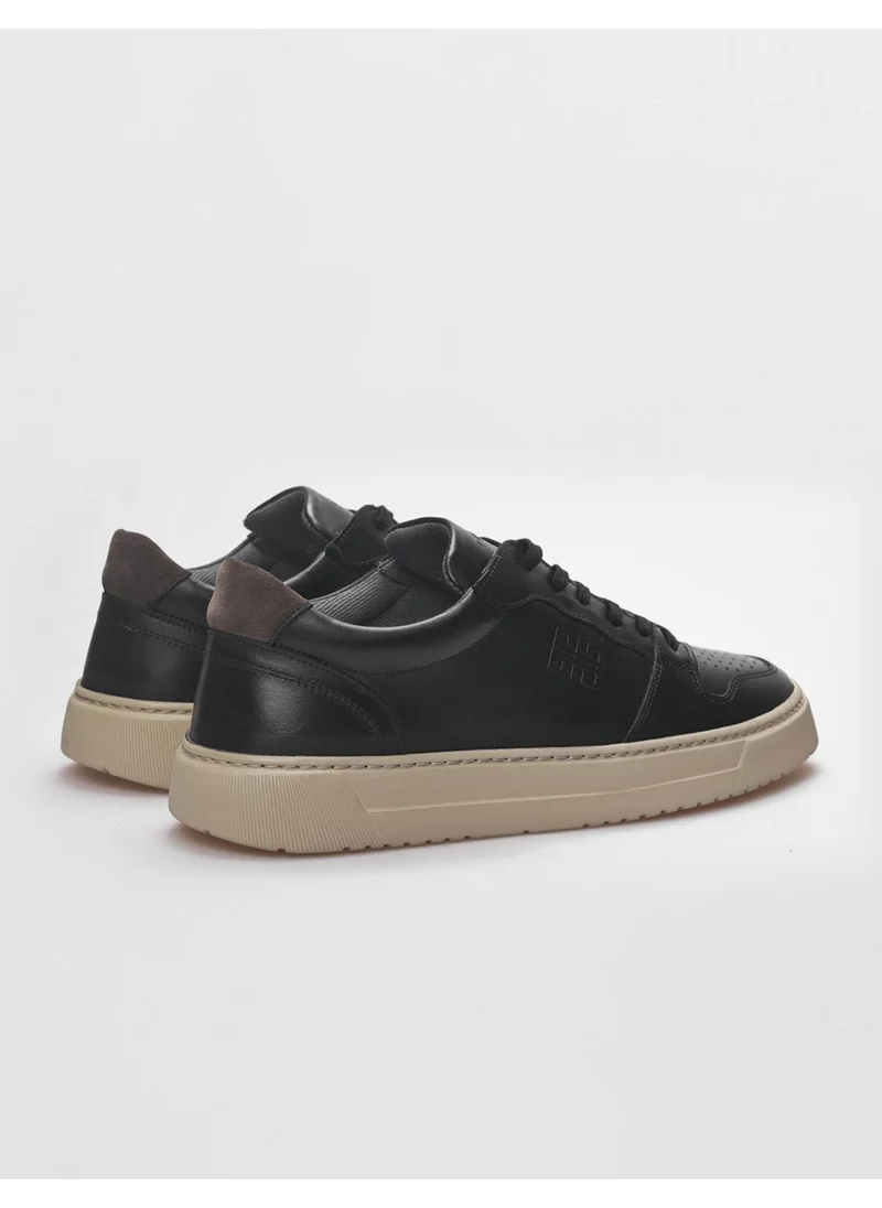 Cabani Leather Black Lace-Up Men's Sports Shoes