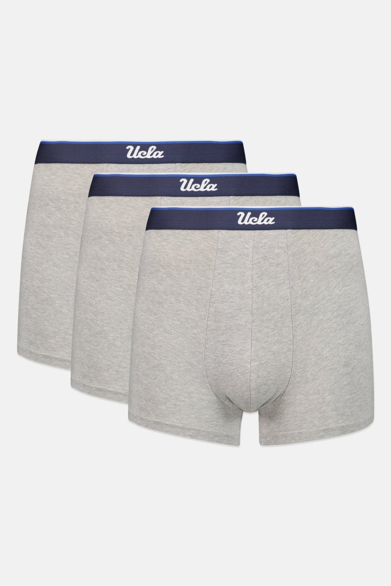 UCLA Men 3 Pack Brand Logo Trunks, Light Grey - Image 1