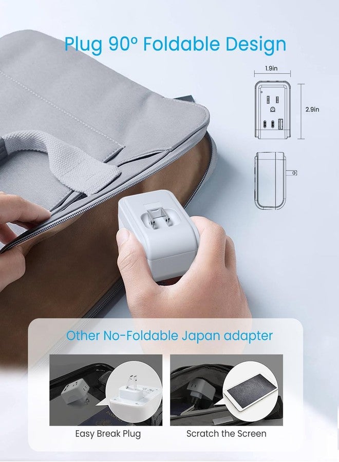VINTAR 1 Pack US to Japan Plug Adapter, VINTAR Foldable Japan Travel Adapter with 2 Outlets and 3 USB Ports(2 USB C), 2 Prong to 3 Prong Outlet Adapter for USA to Japan China Canada Philippine, Type A - Image 2