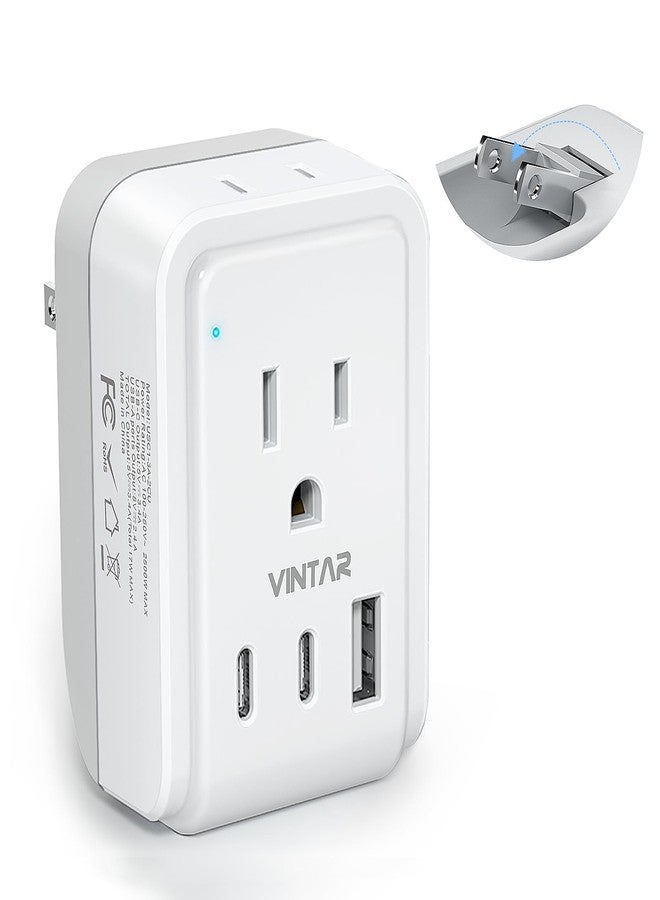 VINTAR 1 Pack US to Japan Plug Adapter, VINTAR Foldable Japan Travel Adapter with 2 Outlets and 3 USB Ports(2 USB C), 2 Prong to 3 Prong Outlet Adapter for USA to Japan China Canada Philippine, Type A - Image 1