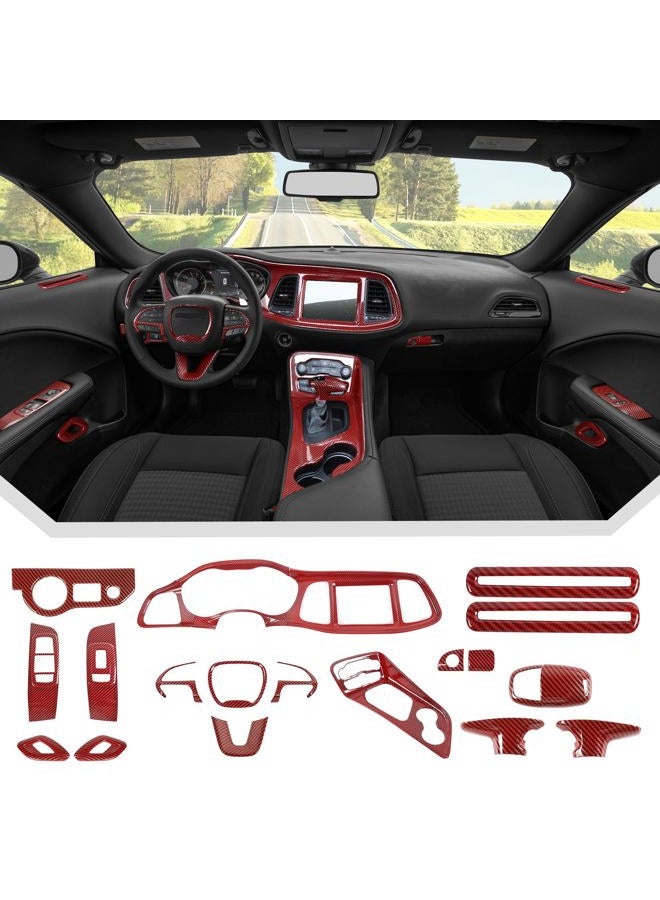 JeCar 21pcs Red Carbon Fiber Interior Trim Kit Fit for 2015-2023 Dodge Challenger Interior Accessories - Image 1