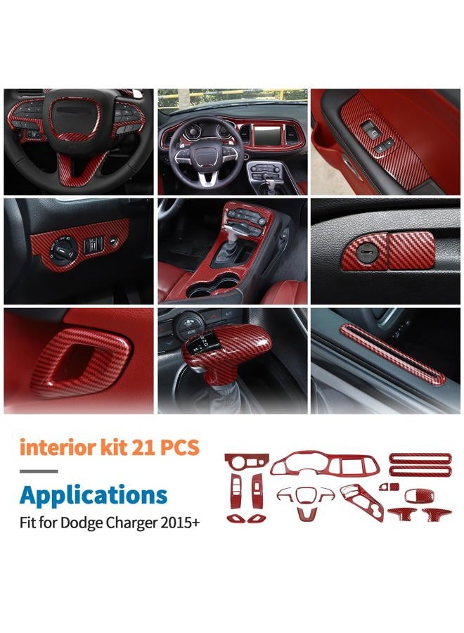 JeCar 21pcs Red Carbon Fiber Interior Trim Kit Fit for 2015-2023 Dodge Challenger Interior Accessories - Image 2