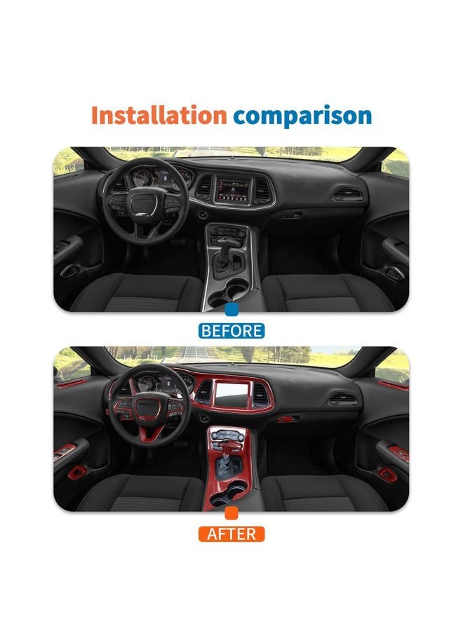 JeCar 21pcs Red Carbon Fiber Interior Trim Kit Fit for 2015-2023 Dodge Challenger Interior Accessories - Image 3