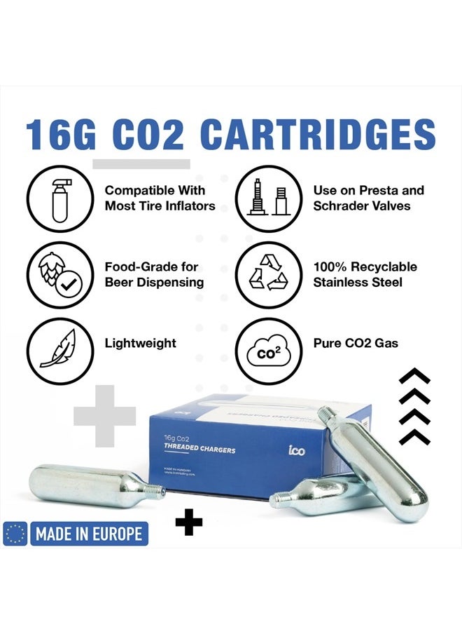 Impeccable Culinary Objects (ICO) - ICO CO2, 10pcs, 16g Threaded CO2 Cartridges, CO2 Cartridges for Use with CO2 Bike Tire Inflator, C02 Cartridges for MTB & Road Bikes, Food Grade CO2 Cartridges - Image 1