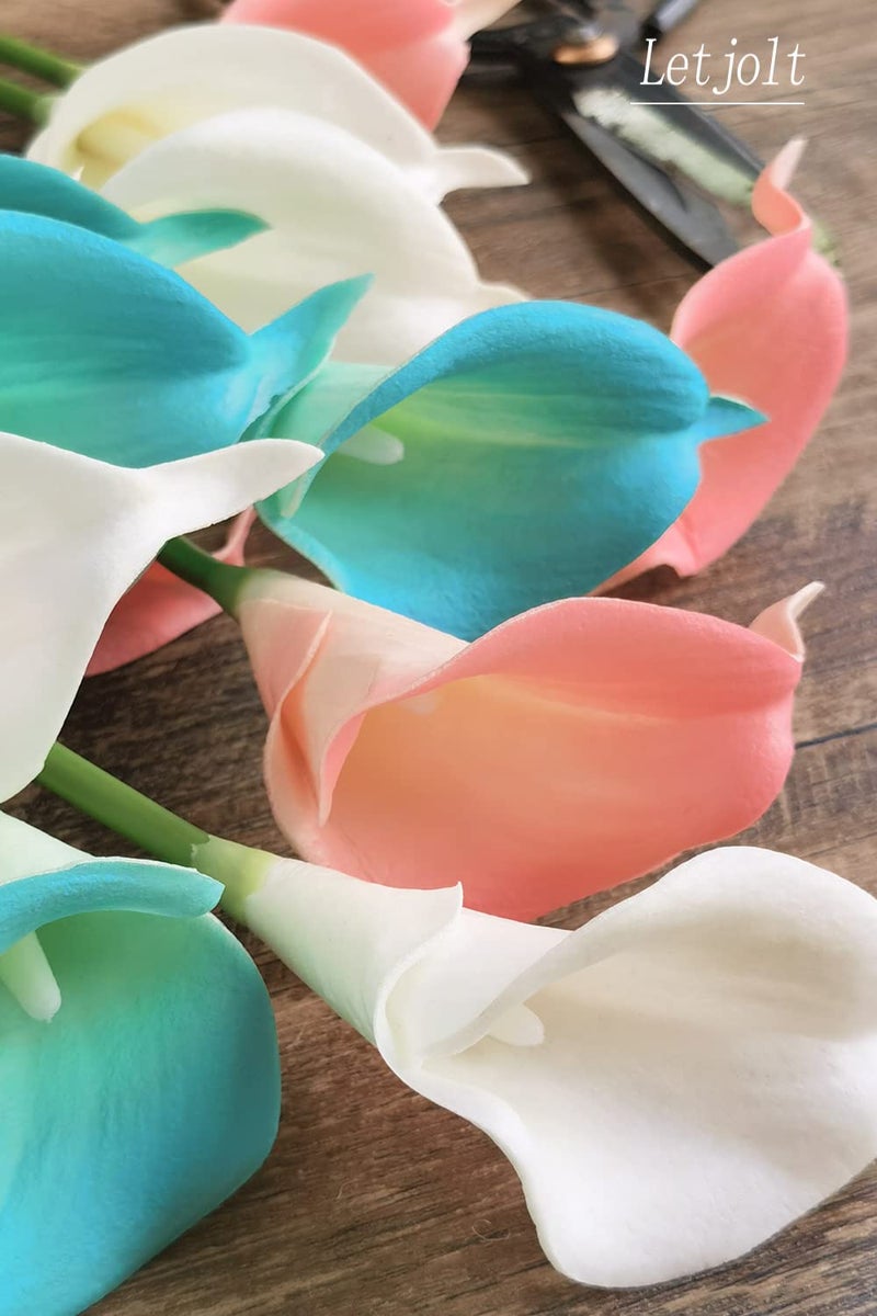 Letjolt Artificial Calla Lily Flowers 12Pcs Fake Flower Bouquet Faux Calla Lilies for Home Kitchen Wedding Party, Peacock Blue - Image 4